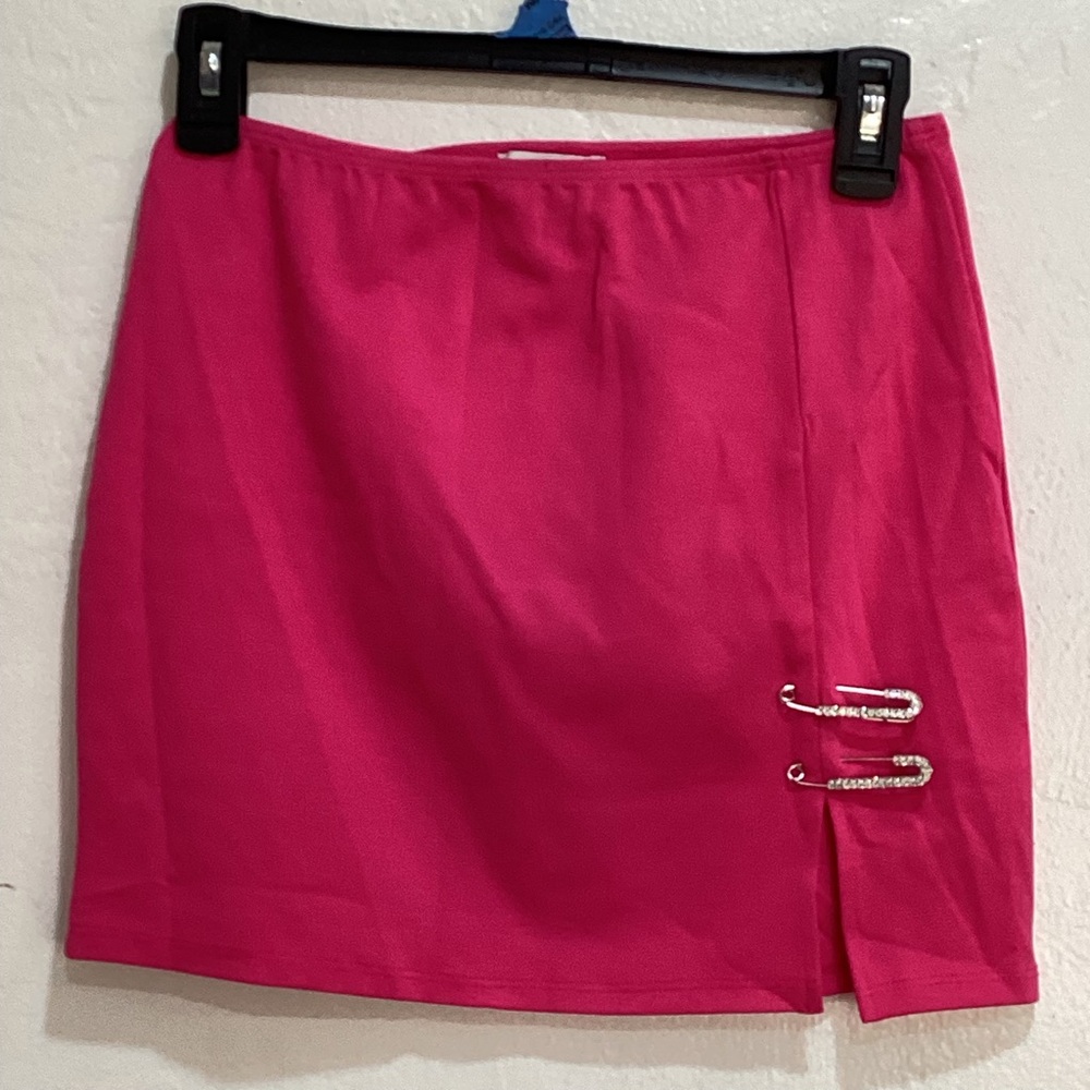 Hot Pink Women's Mini Skirt with Decorative Clips